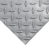 Rubber-Cal Diamond Plate Metallic PVC Flooring, Silver, 2.5mm x 4′ x 4′