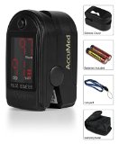 AccuMed® CMS-50DL Pulse Oximeter Finger Pulse Blood Oxygen SpO2 Monitor w/ Carrying case, Landyard Silicon Case & Battery (Black)