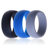 Silicone Wedding Ring, Smartdoo Wedding Band 3 Ring Pack for Men Women Flexible Comfort Sport Love Ring, Blue Grey, Black),(11man)