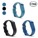 Hotodeal Replacement Bands for Fitbit Flex, Fashion Adjustable Silicone Sport Wristband with Chrome Clasp and Fastener Buckle, Prevent Tracker Falling Off, Comfortable, Pack of 3 (Black+Blue+Slate)