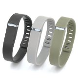 Henoda 3PCS Replacement Wristband with Clasps for Fitbit Flex Wireless Activity Sleep Band, (Set of 3 Band with 12 Piece Colorful Silicon Fastener Ring) (Black + Gray + Army Green, Small)