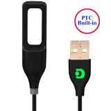DDup Fitbit Flex Replacement Charging Cable – Charger Cable Designed for the Fitbit Flex Wristband – Ac Charger Adapter – Soft & Durable – Colorful Indicator Light (Black)