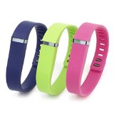 Henoda 3PCS Replacement Wristband with Clasps for Fitbit Flex Wireless Activity Sleep Band, (Set of 3 Band with 12 Piece Colorful Silicon Fastener Ring) (Navy + Pink + Green, Large)