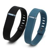 Henoda 2PCS Large Replacement Wristband for Fitbit Flex Bracelet Bands Activity Tracker with Clasps(Black + Slate, Large)