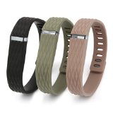 Henoda 3PCS Replacement Wristband with Clasps for Fitbit Flex Wireless Activity Sleep Band, (Set of 3 Band with 12 Piece Colorful Silicon Fastener Ring) (3D Version: Black+Coffee+Army Green, Large)