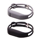 i-smile® 2pcs Replacement Bands with Metal Clasps for Fitbit Flex / Wireless Activity Bracelet Sport Wristband / Fitbit Flex Bracelet Sport Arm Band (No tracker, Replacement Bands Only) & Silicon Fastener Ring For Free (New Style: Black&Grey, Large)