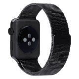 Apple Watch Band, Penom Fully Magnetic Closure Clasp Mesh Loop Milanese Stainless Steel Bracelet Strap for Apple iWatch Sport & Edition 42mm – Black