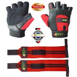 Ezy Fitness Weight Lifting Gloves & Weightlifting Wrist Wraps Set For Men & Women – Premium Money-Saving 2-in-1 Fitness Bundle For Gym & Training – Exercise Gloves For Crossfit Powerlifting Bodybuilding And Heavy Workout – Premium Quality Materials – Sweatproof – Abrasion Proof – Ideal Fitness Bundle for Men and Women – Satisfaction Guaranteed
