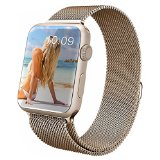 Apple Watch Band 38mm, Marge Plus Magnetic Closure Clasp Milanese Loop Stainless Steel Mesh Bracelet Strap Replacement Band for Apple Watch Gold