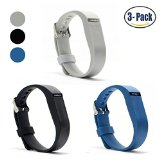 Hotodeal Replacement Bands for Fitbit Flex, Fashion Adjustable Silicone Sport Wristband with Chrome Clasp and Fastener Buckle, Prevent Tracker Falling Off, Comfortable, Pack of 3 (Black+Blue+Grey)