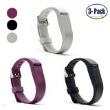 Hotodeal Replacement Bands for Fitbit Flex, Fashion Adjustable Silicone Sport Wristband with Chrome Clasp and Fastener Buckle, Prevent Tracker Falling Off, Comfortable, Pack of 3 (Black+Grey+Purple)