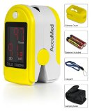 AccuMed® CMS-50DL Pulse Oximeter Finger Pulse Blood Oxygen SpO2 Monitor w/ Carrying case, Landyard Silicon Case & Battery (Yellow)