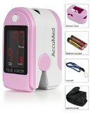 AccuMed® CMS-50DL Pulse Oximeter Finger Pulse Blood Oxygen SpO2 Monitor w/ Carrying case, Landyard Silicon Case & Battery (Pink)