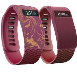 Moretek Band Cover for Fitbit Charge/Fitbit Charge HR Slim Designer Sleeve Protector accessories (WineRed/Flower)