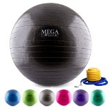 MEGALOVEMART® Black Anti-Burst Exercise Balance Stability Fitness Yoga Ball w/ Pump – 65cm