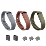 i-smile® 3PCS Replacement Bands with Metal Clasps for Fitbit Flex / Wireless Activity Bracelet Sport Wristband / Fitbit Flex Bracelet Sport Arm Band (No tracker, Replacement Bands Only) & Silicon Fastener Ring For Free (Coffee&Grey&Army Green, Small)