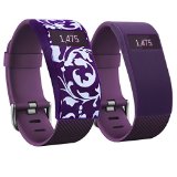 Greatfine Band Cover for Smart Watch Fitbit Charge/Fitbit Charge HR Smart Watch -Slim Designer Sleeve (purple flower&purple)
