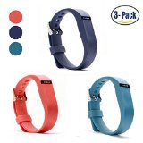 Hotodeal Replacement Bands for Fitbit Flex, Fashion Adjustable Silicone Sport Wristband with Chrome Clasp and Fastener Buckle, Prevent Tracker Falling Off, Comfortable, Pack of 3 (Orange+Navy+Slate)