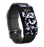 Silicone cases for Fitbit Charge/Fitbit HR Charge -Slim Designer Sleeve band cover (black folwer)