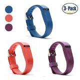 Hotodeal Replacement Bands for Fitbit Flex, Fashion Adjustable Silicone Sport Wristband with Chrome Clasp and Fastener Buckle, Prevent Tracker Falling Off, Comfortable, Pack of 3 (Purple+Blue+Orange)