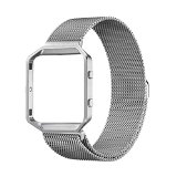 Fitbit Blaze Accessories Band Small, UMTele Rugged Metal Frame Housing with Magnet Lock Milanese Loop Stainless Steel Bracelet Strap Band for Fitbit Blaze Smart Fitness Watch Silver (5.1”-7.9”)