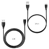 Cablor 2Pcs Replacement USB Charger Charging Cable Cord for Fitbit Charge HR Band Wristband Wireless Activity Bracelet( 27cm+1m, Black)