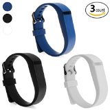 Henoda 3PCS Replacement Wristband with Clasps for Fitbit Flex Wireless Activity Sleep Band, (Set of 3 Band with 12 Piece Colorful Silicon Fastener Ring) (New Style: Black+White+Blue, Large)
