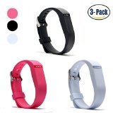 Hotodeal Replacement Bands for Fitbit Flex, Fashion Adjustable Silicone Sport Wristband with Chrome Clasp and Fastener Buckle, Prevent Tracker Falling Off, Comfortable, Pack of 3 (Black+Pink+White)