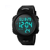 Aposon Mens Military Digital Sport Watch with Fashion Design Electronic LED Display Water Resistant – Black