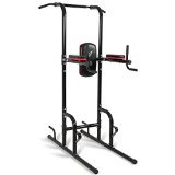 ALPINE© Power Tower, Multi Station Workout Pull-Up, Push-Up, Dip Station, Knee Raise with Cushion Pad, Black