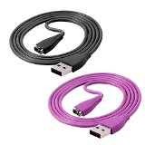 Hotodeal Replacement USB Charger Cable 3.3ft 1m for Fitbit Charge HR Wireless Activity Bracelet, Quality Charging Cord, Pack of 2 (Black+Purple)