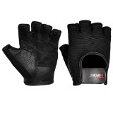 Fingerless Weight Training Gloves Leather Padding Grip Meshback Black (PAIR) M