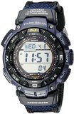 Casio Men’s PAG240B-2CR “Pathfinder” Sport Watch with Black Leather and Blue Cloth Band