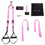 FITMYFAVO Military Grade Suspension Straps Total Body Workout Trainer Pro Kit (3 Colors) (Pink)