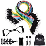 Pinjian Ultimate Resistance Band Set with 10 Heavy Duty Rubber Resistance Bands, Door Anchors, Ankle Straps, Chest Expander, Foam Handles and Storage Bag for Full-body Workout Exercise