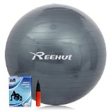 Reehut Exercise Ball – Anti-Burst Gym Ball for Yoga, Pilates & Physical Therapy – Slip-Resistant Stability Balls for Safe, Comfortable In-Home Fitness – Air Pump Included – Eco-Friendly (Grey, 65CM)