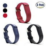 Hotodeal Replacement Bands for Fitbit Flex, Fashion Adjustable Silicone Wristband, Hollowed Design with Secure Metal Clasp, Prevent Tracker Falling Off, Comfortable, Pack of 3 (Black+Red+Navy)