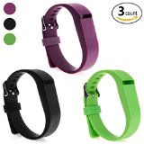 Henoda 3PCS Replacement Wristband with Clasps for Fitbit Flex Wireless Activity Sleep Band, (Set of 3 Band with 12 Piece Colorful Silicon Fastener Ring) (New Style: Black+Violet+Green, Large)