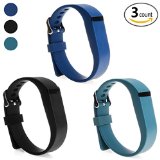 Henoda 3PCS Replacement Wristband with Clasps for Fitbit Flex Wireless Activity Sleep Band, (Set of 3 Band with 12 Piece Colorful Silicon Fastener Ring) (New Style: Black+Navy+Slate, Large)