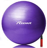Reehut Exercise Ball – Anti-Burst Gym Ball for Yoga, Pilates & Physical Therapy – Slip-Resistant Stability Balls for Safe, Comfortable In-Home Fitness – Air Pump Included – Eco-Friendly (Purple, 55CM)