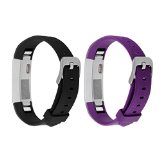 Henoda Silicone Bands for Fitbit Alta,Alta Strap Style,Large,Small (2PCS Texture Black+Plum)