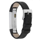 Henoda Leather Bands for Fitbit Alta,Alta Strap Style (Black)