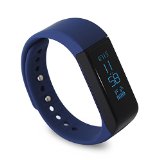 LUCOG I5 Plus Version 3.0 Sleep Monitor Tracker with Deep & Light Sleep Hour Display History Data with 0.91″ Big Sensitive Touch Screen Use Zeroner Health 3.0 APP (Water-resistant Blue 3.0)