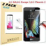 [2 PACK] LG Escape 3, LG Phoenix 2, LG K8 Screen Protector, Asstar 0.26mm 2.5D HD Clear Oleophobic Coating Screen Cover Film 9H Anti Scratch Fingerprint & Bubble Free & Anti-Scratc for (LG K8)