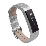 UMTELE Genuine Leather Bands for Fitbit Alta Smart Fitness Tracker Silver 5.5″-8.1″