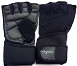 Weight Lifting Gloves with Premium Leather Palm and Adjustable Wrist Support. Ideal for Crossfit, Gym, Fitness and your daily Workout! (Large)