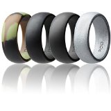 Silicone Wedding Ring For Men By ROQ Affordable Silicone Rubber Band, 4 Pack – Camo, Metal Look Silver, Black, Grey – 12