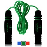 PowerSkip Jump Rope with Memory Foam Handles & Weighted Speed Cable ♛ Best Jump Ropes for CrossFit, Fitness Workout, Jumping Exercise, Skipping, MMA and Boxing (Perfect for Adults & Kids) – Green