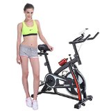 Pinty Upright Indoor Exercise Bike Stationary Cycling Cardio Workout LCD Monitor (Black – Seat Upgraded)