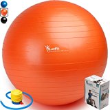 Exercise Ball, LuxFit Premium EXTRA THICK Yoga Ball ‘2 Year Warranty’ – Swiss Ball Includes Foot Pump. Anti-Burst – Slip Resistant! 45cm, 55cm, 65cm, 75cm, 85cm Size Fitness Balls (Orange, 55cm)